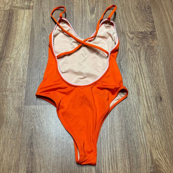 J.Crew Playa Womens X Open Back Orange Pink Pom One Piece Swim Suit Size XXS - Picture 2 of 7